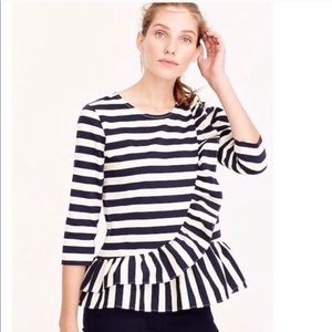 J. Crew Navy Striped Ruffle Cotton Shirt Top S